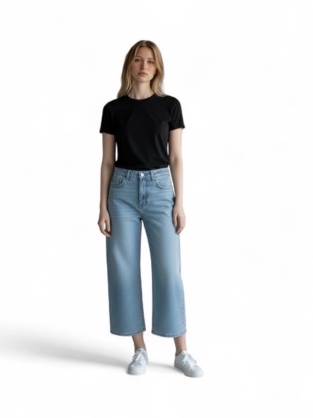 Oat New York high waist high rise wide leg flare blue crop jean size 6/28